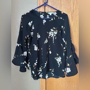 LC Lauren Conrad Black Floral Blouse